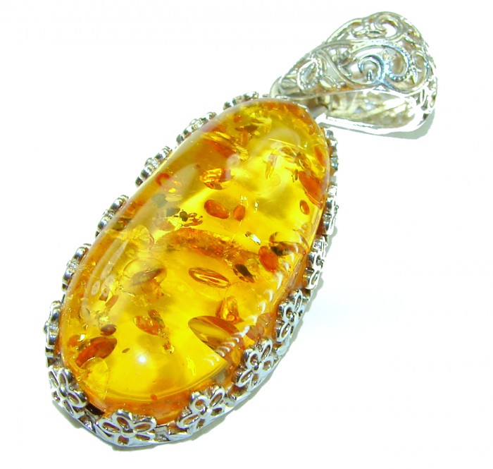 Prehistoric Authentic Golden Baltic Amber .925 Sterling Silver beautifully handcrafted Pendant - photo 3