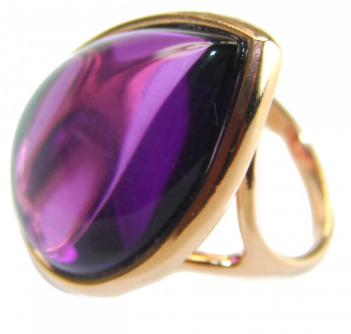 Purple Tear 22.2 carat Amethyst 14K Gold over .925 Sterling Silver Handcrafted Large Ring size 6 - Close-up of Purple Tear amethyst ring in 14K gold over sterling silver.