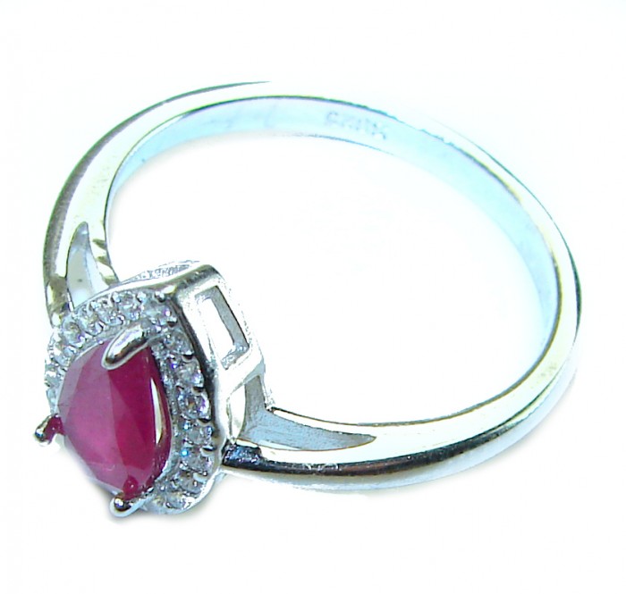 1.8 carat Authentic Ruby .925 Sterling Silver Handcrafted Ring size 7 1/4 - Side view of 1.8 carat ruby ring in .925 sterling silver setting.
