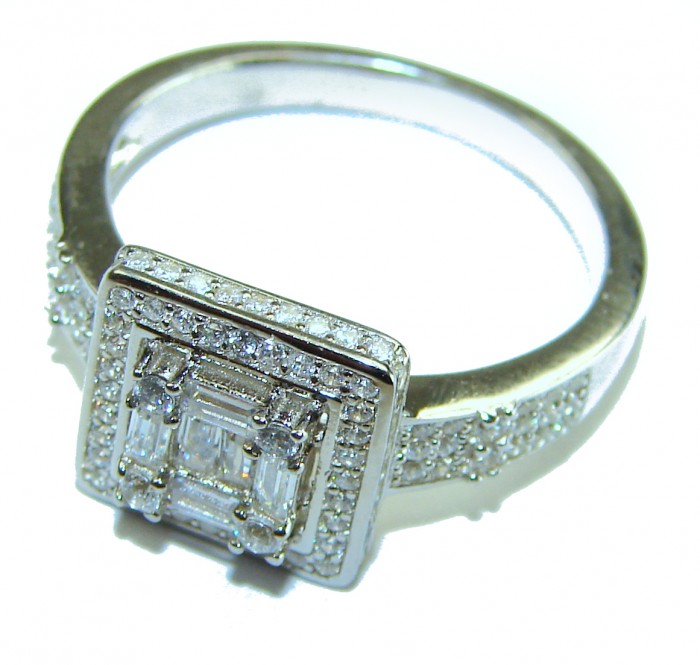 6.8 carat White Topaz .925 Sterling Silver brilliantly handcrafted stack ring s. 9 - Close-up of 6.8 carat White Topaz ring in .925 Sterling Silver.