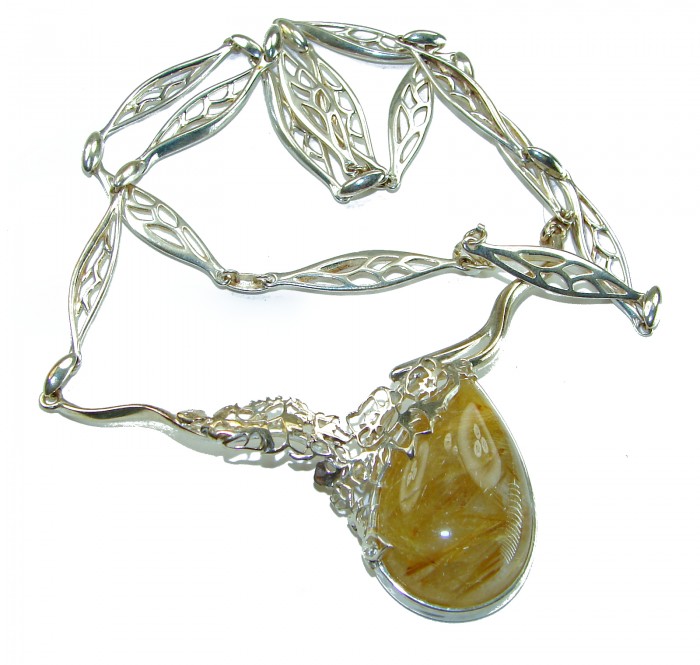 Incredible Design Golden Rutilated Quartz .925 Sterling Silver handcrafted necklace - Golden rutilated quartz necklace, top view, intricate silver design