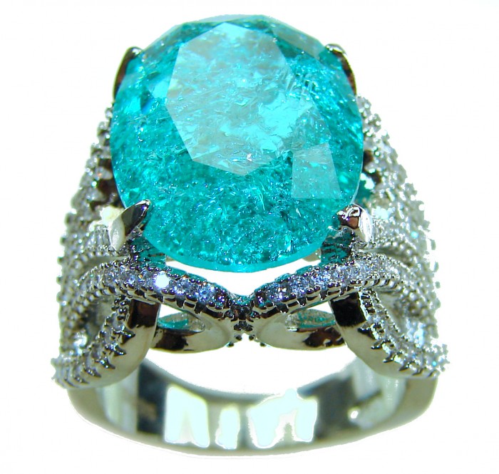 TIFFANY Authentic 28.2 carat Paraiba Tourmaline .925 Sterling Silver handcrafted Ring size 7 - photo 3
