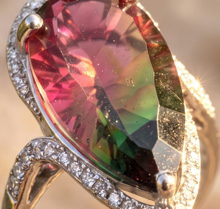 Carolyn 6.8 carat Brazilian Tourmaline .925 Sterling Silver Perfectly handcrafted Ring s. 7 - Close-up of a 6.8 ct Brazilian tourmaline ring in sterling silver.
