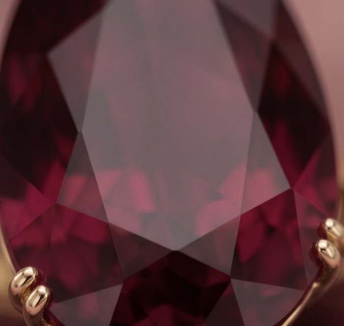 Carmen Natural 25.4 carat Ruby .925 Sterling Silver dipped in 22K Gold handmade Large Statement Ring size 8 - Ruby stone close-up with gold prongs, Carmen Natural 25.4 carat.