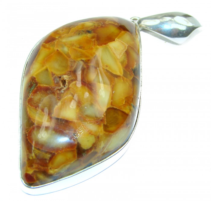LARGE Honey Fossil Baltic Amber .925 Sterling Silver handmade pendant - photo 2