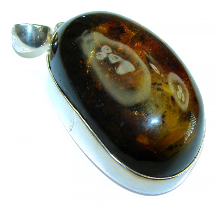 Prehistoric Beauty authentic Baltic Amber .925 Sterling Silver handcrafted pendant - photo 2