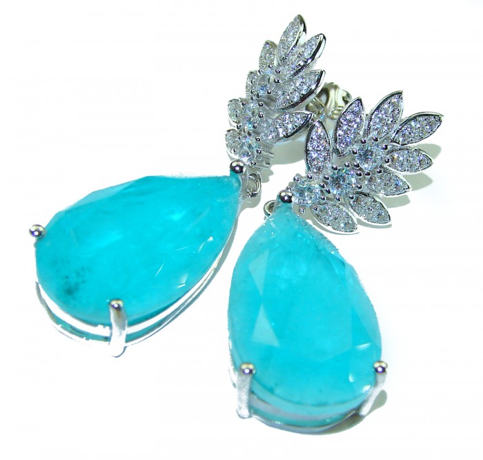 Gabriella Unique 26.5 carat Emerald .925 Sterling Silver handcrafted Statement earrings - photo 3