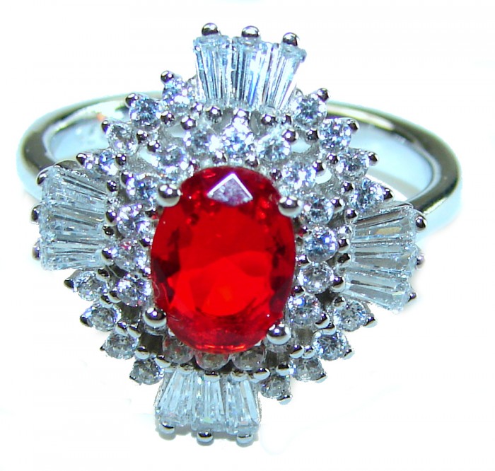 Red Brilliance 4.5 carat Ruby .925 Silver handcrafted Cocktail Ring s. 8 - photo 3