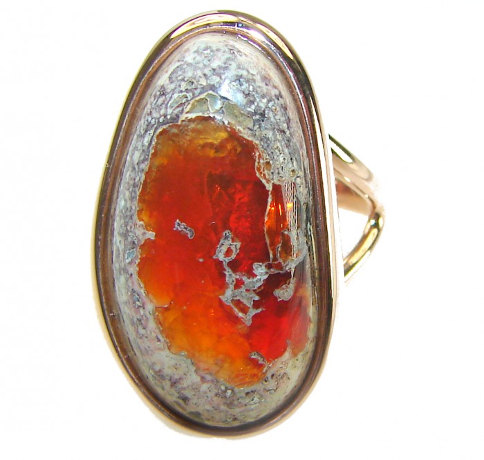 Bonefire Night best quality 11.4 carat Mexican Opal 18K Rose Gold over .925 Sterling Silver handmade ring 8 - photo 2