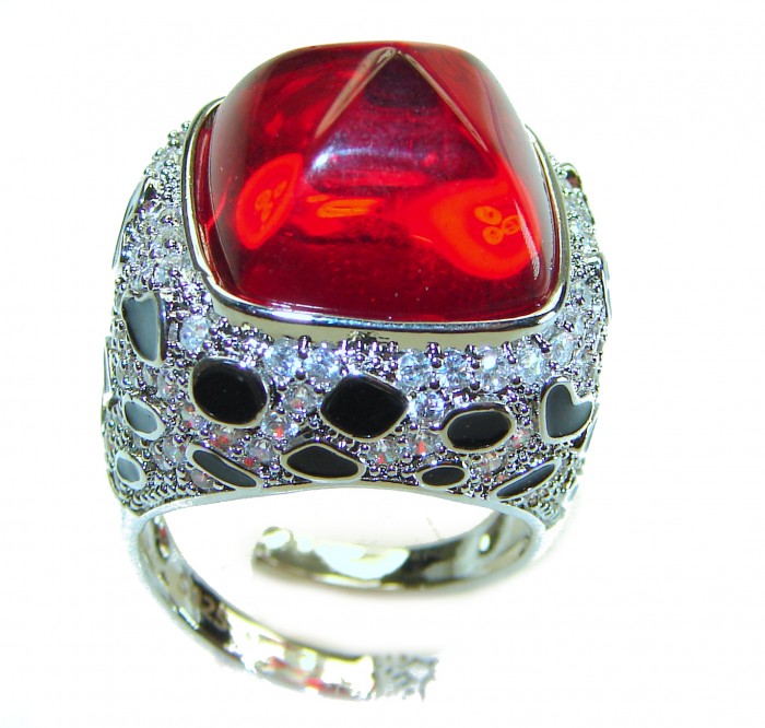 Wild at Heart authentic 11.5 carat Red Topaz .925 Silver handcrafted Statement Ring s. 7 - photo 2