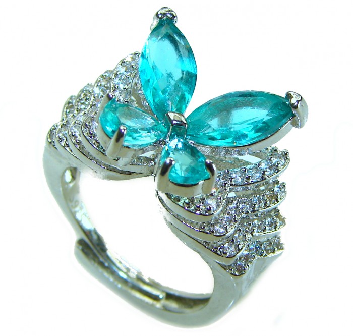 Luxurious Butterfly 10.5 ctw Paraiba Tourmaline .925 Sterling Silver handcrafted Statement Ring size 7 - photo 3