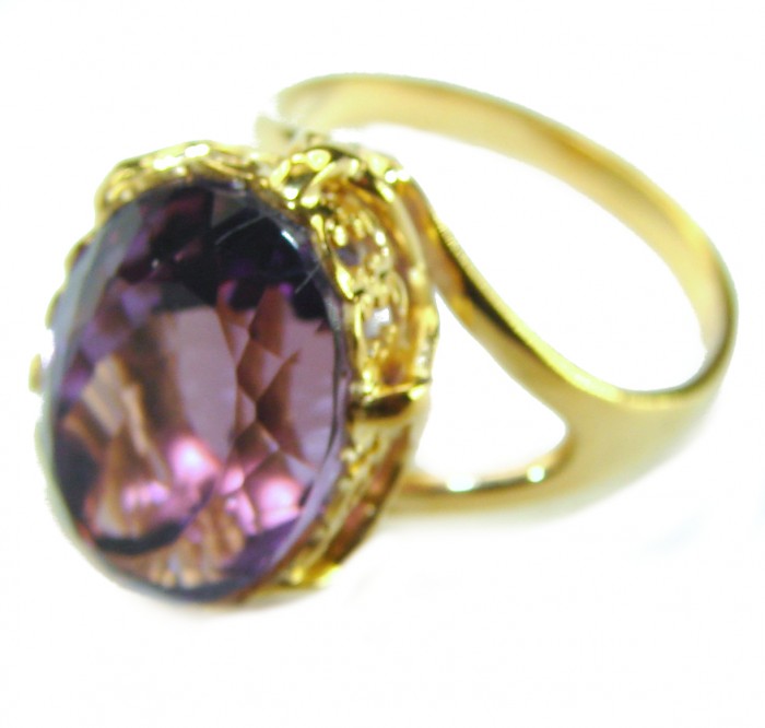 Dramatic design 8.8 carat AUTHENTIC Amethyst 14K Gold over .925 Sterling Silver Handcrafted Ring size 8 - photo 1