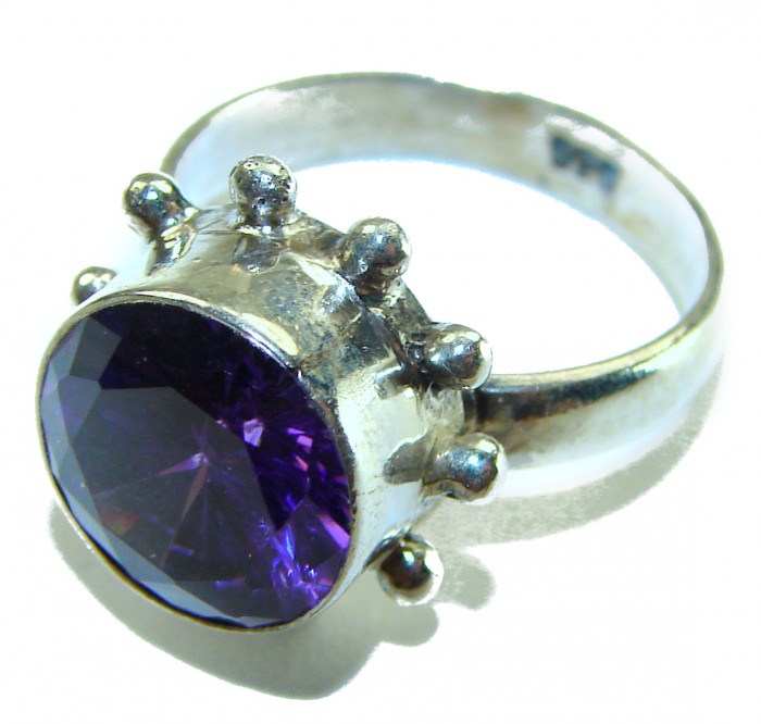 Purple Power 5.2 carat Amethyst .925 Sterling Silver Handcrafted Ring size 7 - Close-up of Purple Power amethyst ring in sterling silver.
