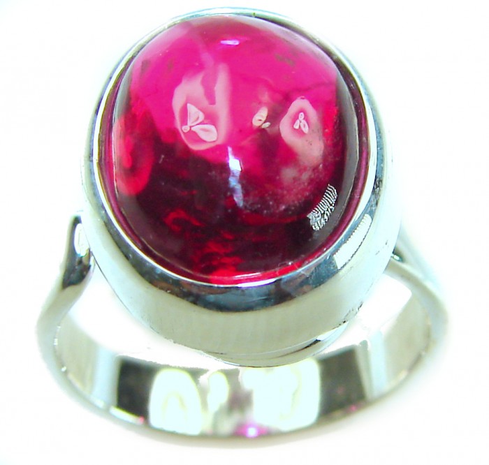 Bellezza Genuine 8.5 CARAT Star Ruby .925 Sterling Silver Statement Ring size 7 adjustable - Close-up of Bellezza 8.5 carat star ruby in .925 sterling silver ring