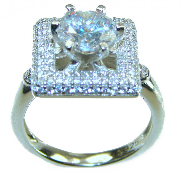 Luxurious 4.2 carat White Topaz .925 Sterling Silver handcrafted Ring s. 7 1/2 - Elevated side view of 4.2 carat white topaz ring in .925 sterling silver.