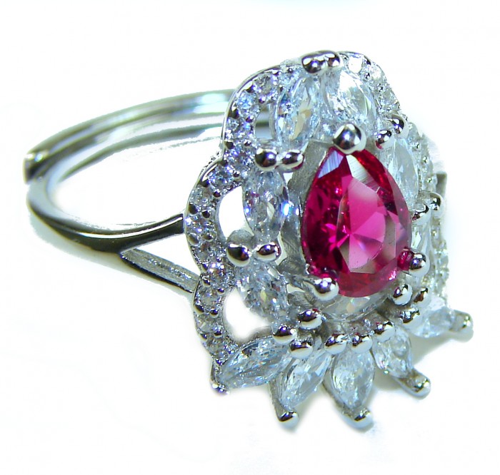 Spectacular Authentic 4.3 carat Ruby .925 Sterling Silver handmade Cocktail Ring s. 7 3/4 - Close-up of a 4.3 carat ruby ring with sterling silver setting.