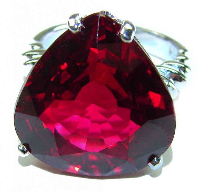 Bella Rosa Genuine 29.8 CARAT Ruby .925 Sterling Silver Large Statement Ring size 6 - Close-up of Bella Rosa 29.8 ct ruby ring in sterling silver.