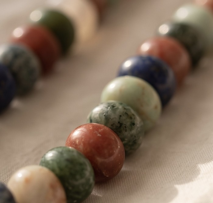 Power of Nature 225.5 carat Multistone .925 Sterling Silver handcrafted Large necklace - Close-up of multistone beaded necklace with sterling silver.