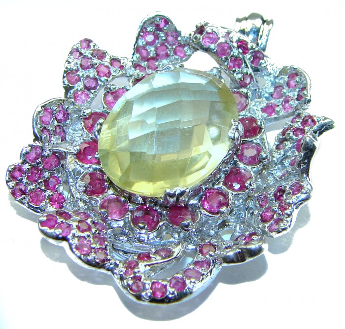 Monica 51.2 carat Citrine Ruby .925 Sterling Silver handmade Statement pendant - photo 2