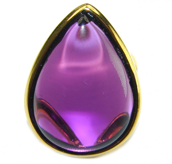 Purple Full Moon Amethyst 14K Gold over .925 Sterling Silver Handcrafted Large Ring size 8 - photo 2