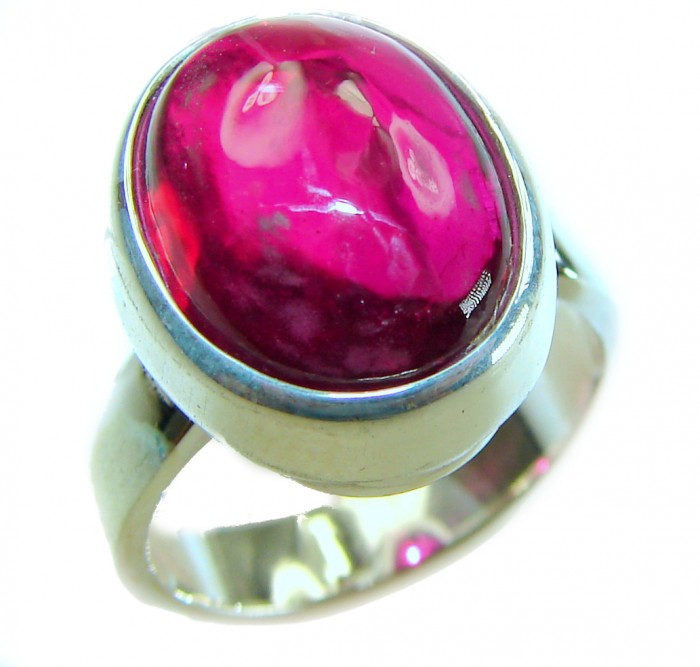 Bellezza Genuine 8.5 CARAT Star Ruby .925 Sterling Silver Statement Ring size 7 adjustable - Close-up of Bellezza 8.5 carat star ruby in .925 sterling silver ring.