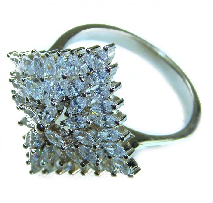 LUXURIOUS 5.2 carat White Topaz .925 Sterling Silver handcrafted Ring s. 8 1/4 - White topaz sterling silver ring, angled top view showing details.