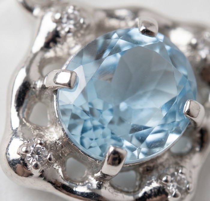 Angelina 8.9 carat authentic Swiss Blue Topaz .925 Sterling Silver Handcrafted Earrings - Close-up of Angelina 8.9 carat Swiss Blue Topaz in .925 Sterling Silver