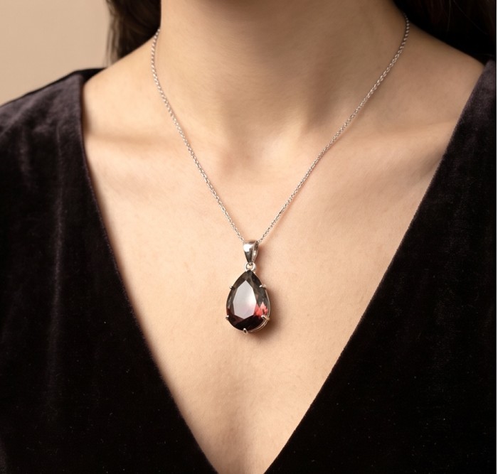 From dawn to dusk authentic 11.2 carat Brazilian Smoky Topaz .925 Sterling Silver Perfectly handcrafted pendant - Worn on neck: 11.2 carat Brazilian Smoky Topaz teardrop necklace