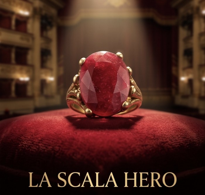 Bella Rosa Genuine 18.5 CARAT Ruby 14k Gold over .925 Sterling Silver Statement Ring size 7 - Close-up of 18.5-carat ruby ring on red velvet background.