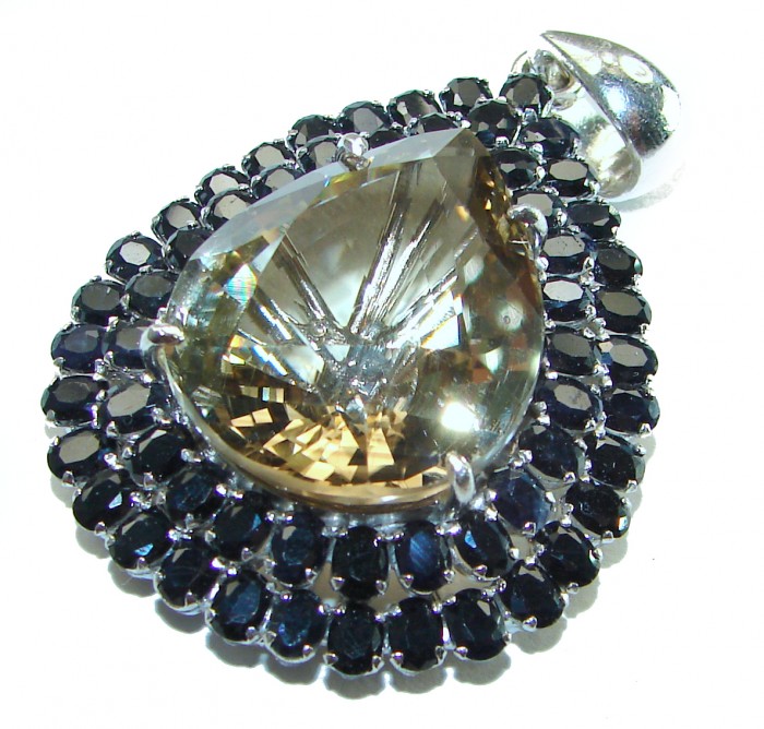 Luxurious 45.5 carat Fancy Smoky Topaz Sapphire .925 Sterling Silver handmade Pendant - photo 1