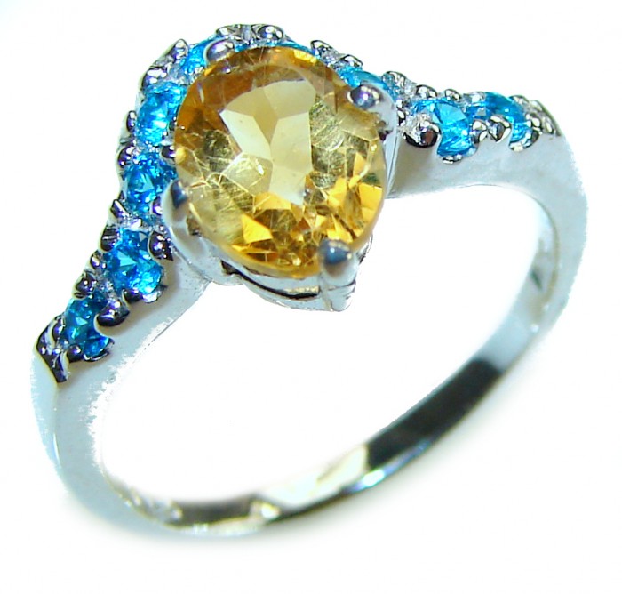 Unique Authentic 1.3 carat Citrine Swiss Blue Topaz .925 Sterling Silver handmade Cocktail Ring s. 5 1/4 - photo 2
