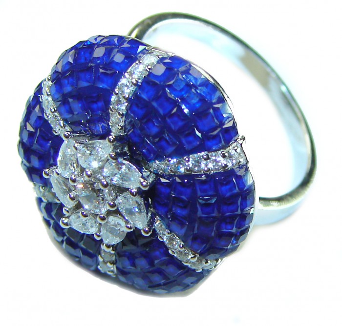 Luxurious Flower Sapphire .925 Sterling Silver handcrafted Ring size 7 - photo 2