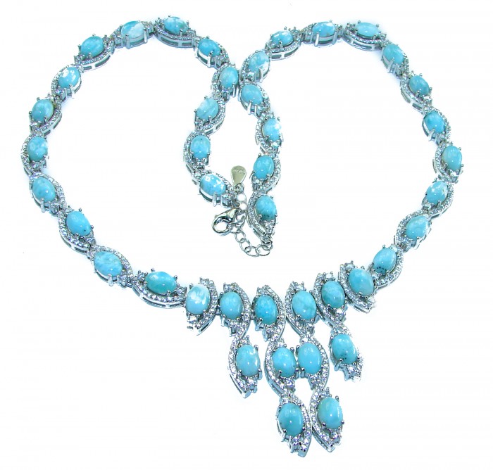 Caribbean Beauty Genuine 58.5 carat Blue Larimar lab grown Diamond .925 Sterling Silver handmade Necklace - photo 5