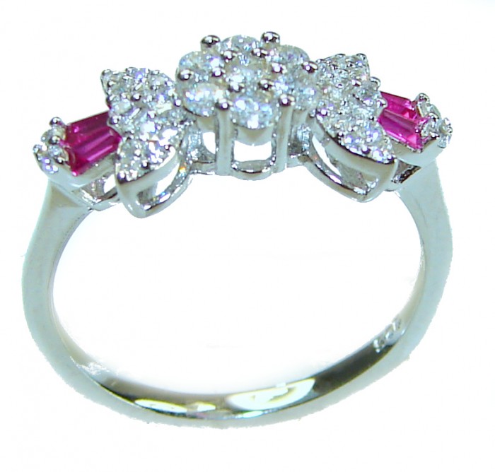 Bella Rosa Genuine 2.5 carat Ruby .925 Sterling Silver Statement Ring size 6 1/2 - Side view of Bella Rosa 2.5 carat Ruby Sterling Silver ring.