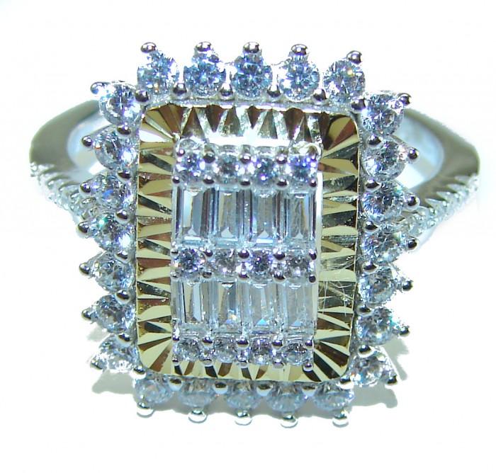Art Deco 11.2 carat White Topaz 14K Gold over .925 Silver handcrafted Cocktail Ring s. 9 - Close-up of Art Deco white topaz ring in 14K gold over silver.