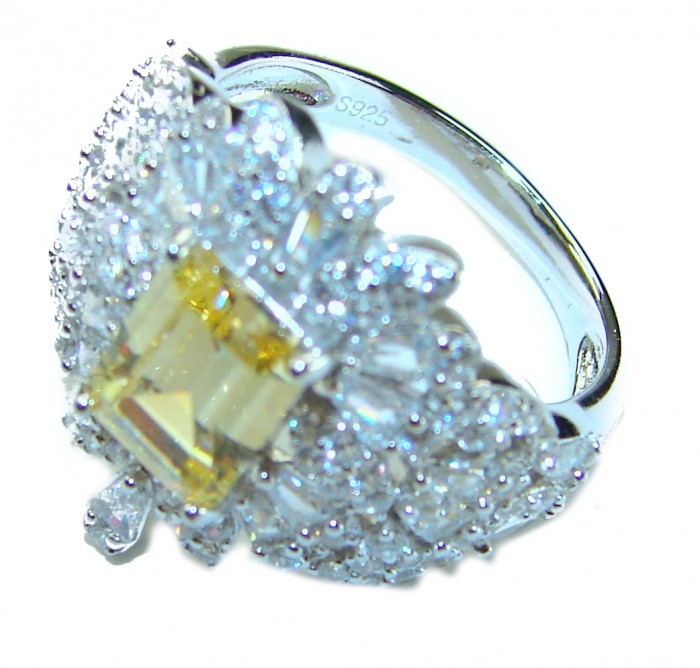 Vintage Beauty Authentic 4.5 carat Brazilian Citrine .925 Sterling Silver handcrafted Ring size 6 - Close-up of vintage Brazilian citrine ring, showcasing metal detail.
