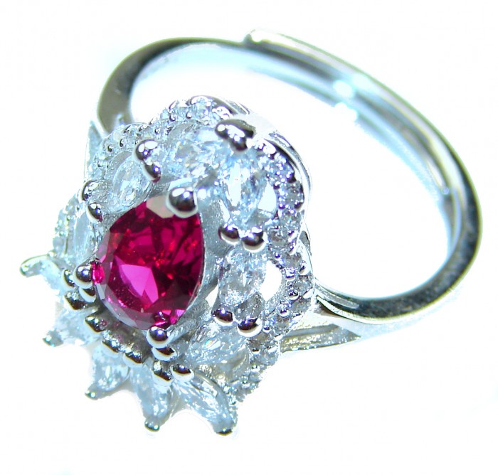 Real Beauty Natural 10.9 carat Ruby .925 Sterling Silver handmade Statement Ring size 7 - Close-up of 10.9 carat ruby ring in .925 sterling silver setting.