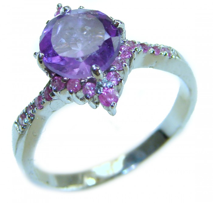 Purple Royalty 4.5 carat Amethyst .925 Sterling Silver Handcrafted Ring size 9 - Side view of Purple Royalty Amethyst ring in sterling silver.