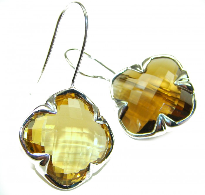 Alessandra 22.5 carat Champagne Smoky Topaz .925 Sterling Silver handmade Earrings - Close-up of Alessandra 22.5 carat champagne smoky topaz earrings.