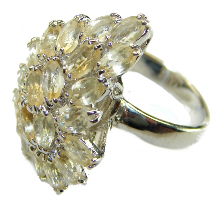 Fancy 18.8 carat Genuine Lemon Quartz .925 Sterling Silver DIPPED IN REAL RHODIUM handcrafted ring size 7 - Side view of fancy 18.8 carat lemon quartz ring in .925 sterling silver.