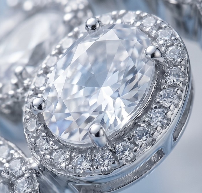 Precious 8.5 carta White Topaz rhodium over .925 Sterling Silver Statement ring size 8 1/2 - Close-up of 8.5 carat white topaz in rhodium over sterling silver setting.