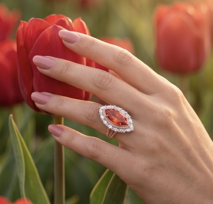 Leonor - Incredible 30.5 carat Spessartine Garnet .925 Sterling Silver dipped in rhodium brilliantly handcrafted large Statement Ring size 7 - photo 3