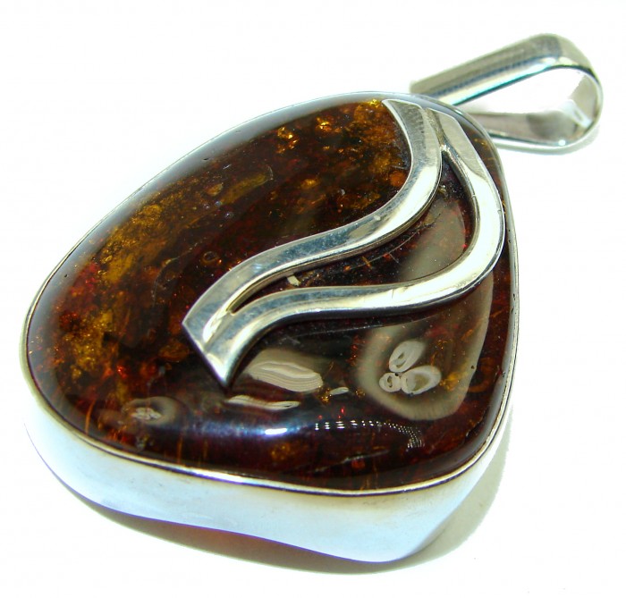 Natural Baltic Amber .925 Sterling Silver handmade Pendant - photo 1