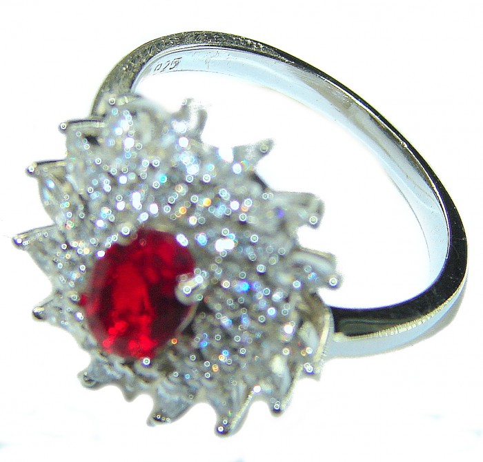 Red Brilliance 3.5 carat Ruby .925 Silver handcrafted Cocktail Ring s. 7 1/2 - photo 1