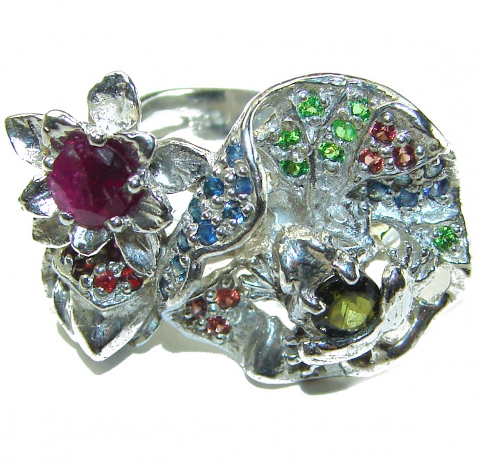 Floral-inspired authentic Ruby .925 Silver handcrafted Cocktail Ring s. 8 - photo 2
