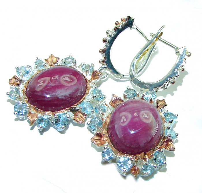 Scarlet Starlight Authentic Star Ruby .925 Sterling Silver handcrafted Statement earrings - photo 2