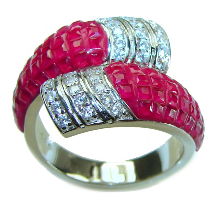 Luxurious 6.2 carat Ruby .925 Sterling Silver handcrafted Ring size 7 - photo 2
