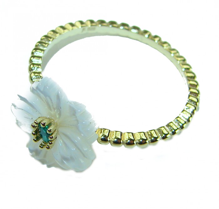 Luxurious Blister Pearl 14K Gold over .925 Sterling Silver brilliantly handcrafted ring s. 8 - Flower ring with blister pearl, 14K gold over silver, top view.