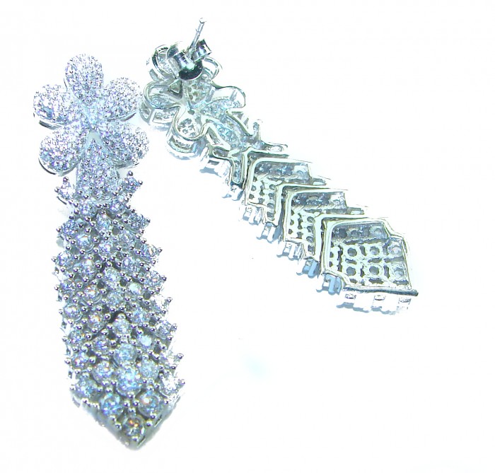 Dazzling Beauty - 22.5 carat White Topaz .925 Sterling Silver handcrafted earrings - Close-up of Dazzling Beauty earrings showing intricate detailing.