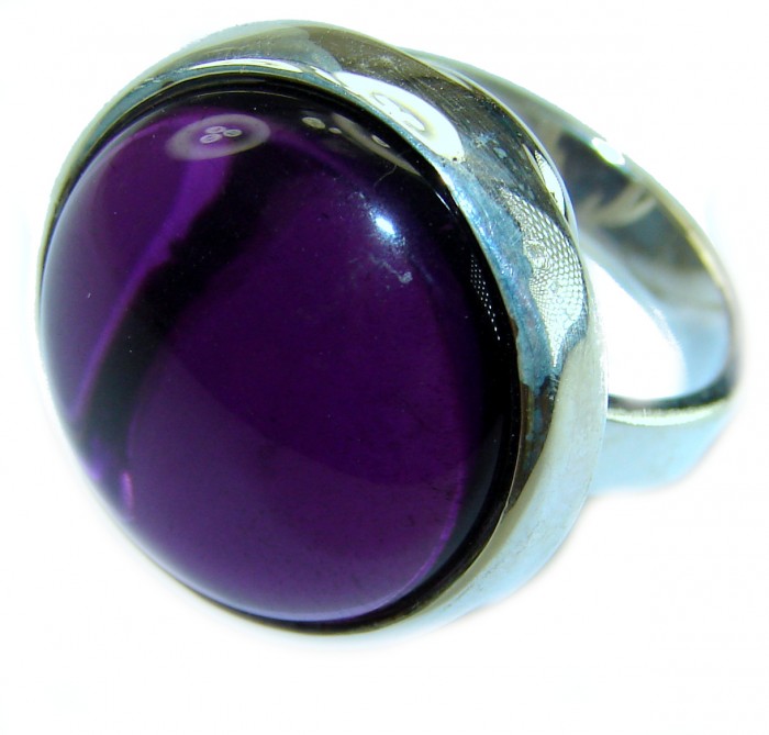 Purple Moon Amethyst .925 Sterling Silver Handcrafted Large Ring size 7 ADJUSTABLE - Close-up of Purple Moon Amethyst ring in sterling silver setting